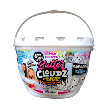 A bucket of Compound Kings Butter Cloudz fluffy white butter slime featuring a sweet marshmallow scent.