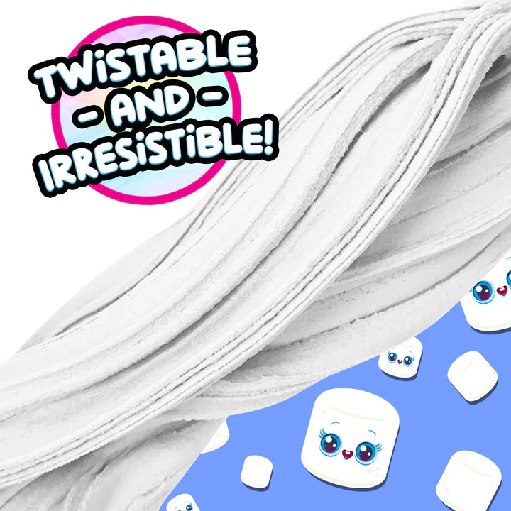 White rope with marshmallow character and text 'Twistable and Irresistible' on a blue background