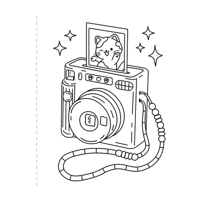 Illustration of a camera with a cat photo on a white background