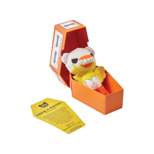 Deddy Bears Easter Series 1 Chick-A-Teether 5-inch plush in coffin box, a yellow chick with oversized teeth riding a fox.