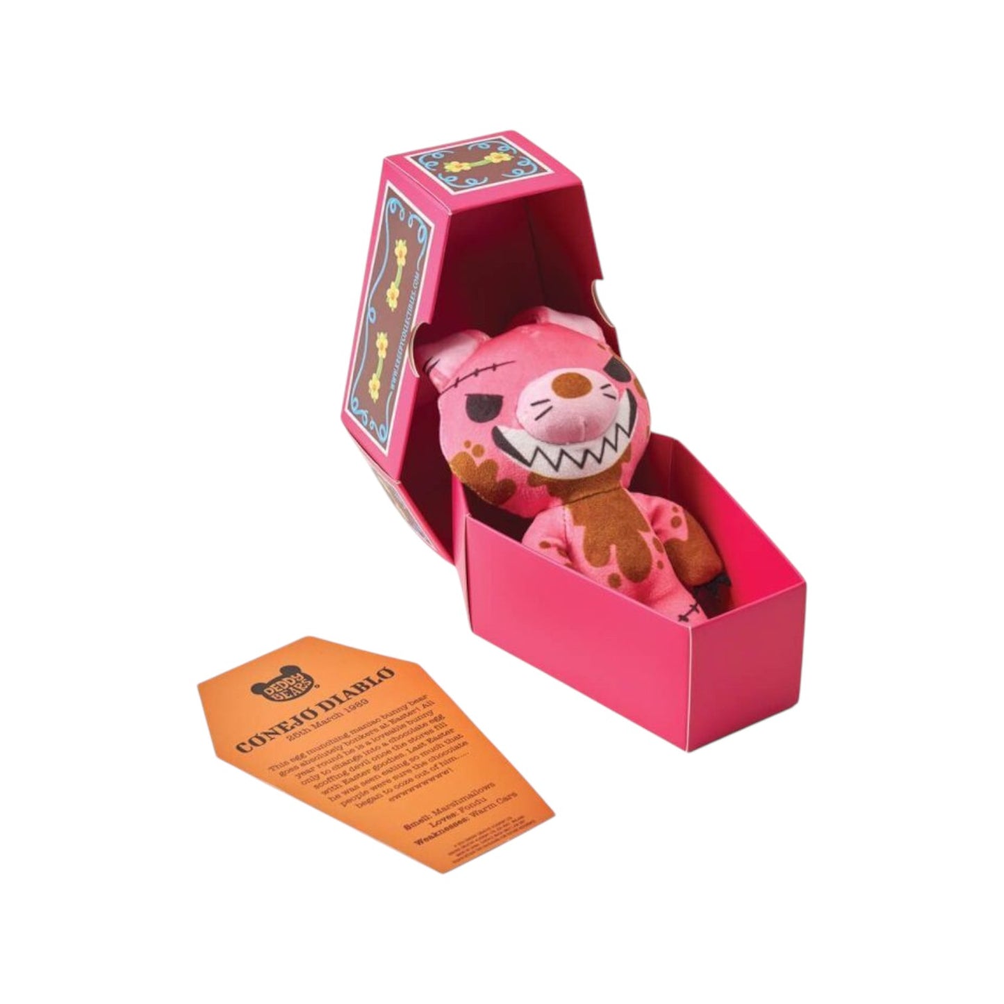 Deddy Bears Easter Series 1 Conejo Diablo 5-inch plush in coffin box, a spooky bunny with chocolate oozing details.