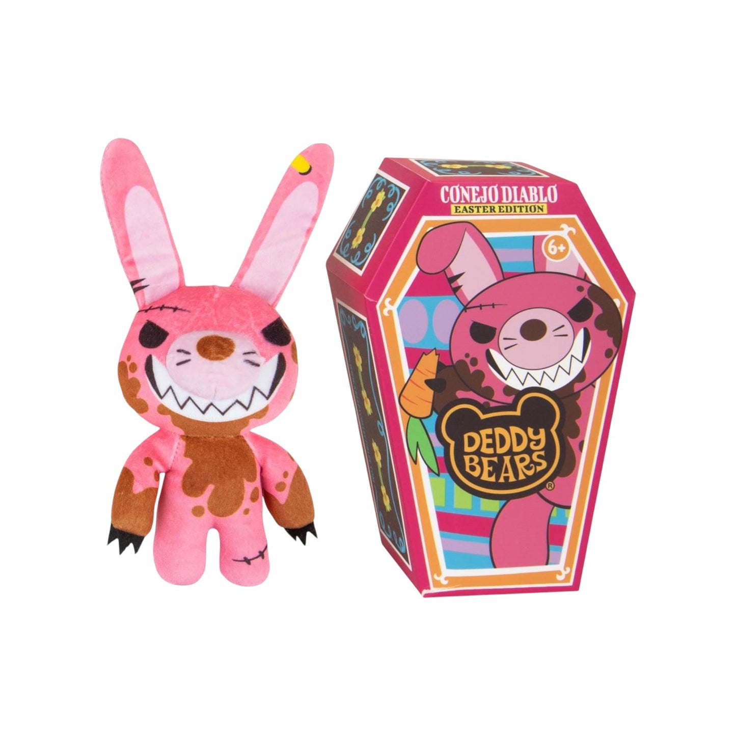 Deddy Bears Easter Series 1 Conejo Diablo 5-inch plush in coffin box, a spooky bunny with chocolate oozing details.