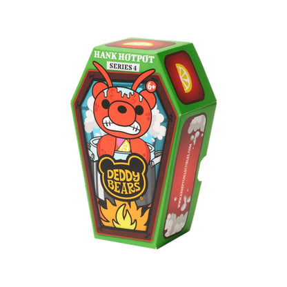 Deddy Bears Series 4 Hank Hotpot 5-inch plush in coffin box, a red lobster bear with antennae and a lemon slice on its chest.