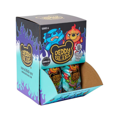Box of Deddy Bears collectible figures with colorful design and branding.