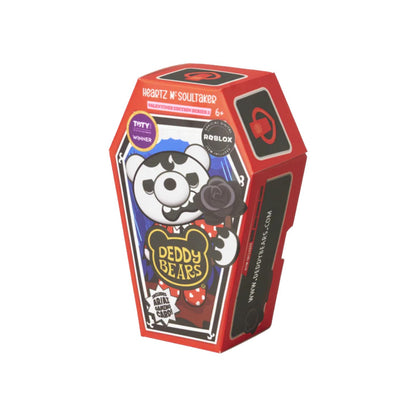 Red toy packaging with cartoon character on a white background