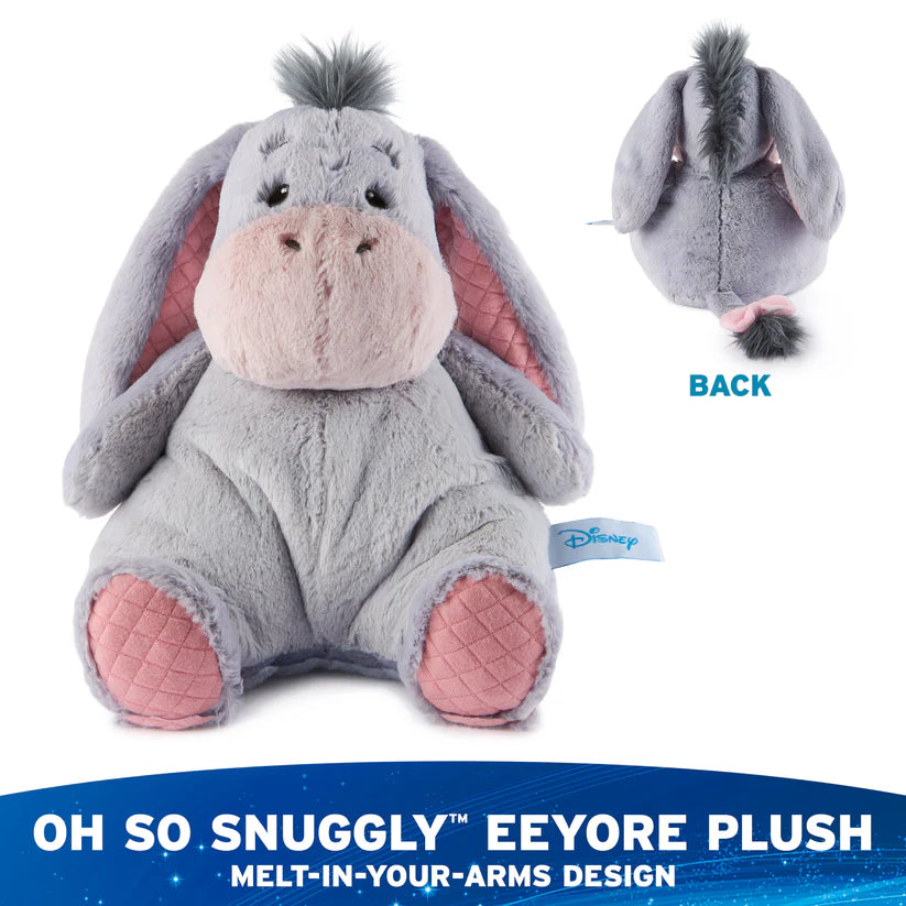 Plush Eeyore toy with front and back views on a white background