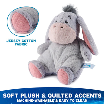 Plush donkey toy with quilted accents on a white background
