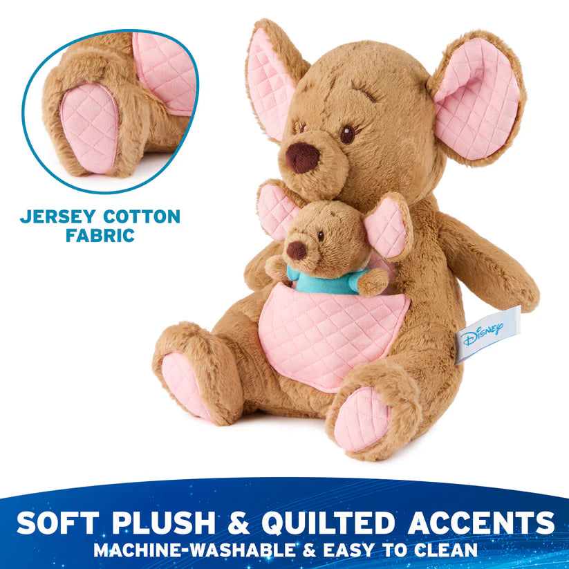 Disney GUND Oh So Snuggly Kanga and Roo 12.5-inch plush, a brown kangaroo with a removable joey in her pouch featuring jersey cotton fabric and machine-washable properties.