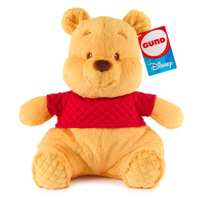Disney GUND Oh So Snuggly Winnie the Pooh 12.5-inch plush, a yellow bear with a red quilted shirt.