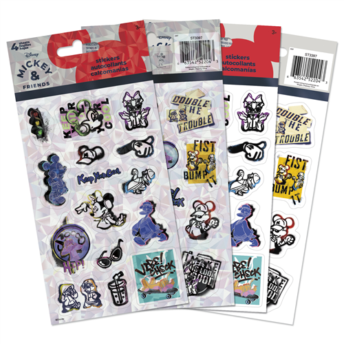 Disney Mickey and Friends Street Collective 4-sheet sticker pack featuring graffiti-style Mickey Mouse art and cool graphics