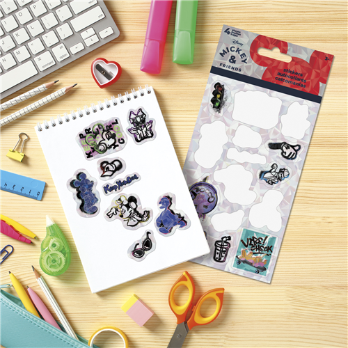 Disney Mickey and Friends Street Collective 4-sheet sticker pack featuring graffiti-style Mickey Mouse art and cool graphics