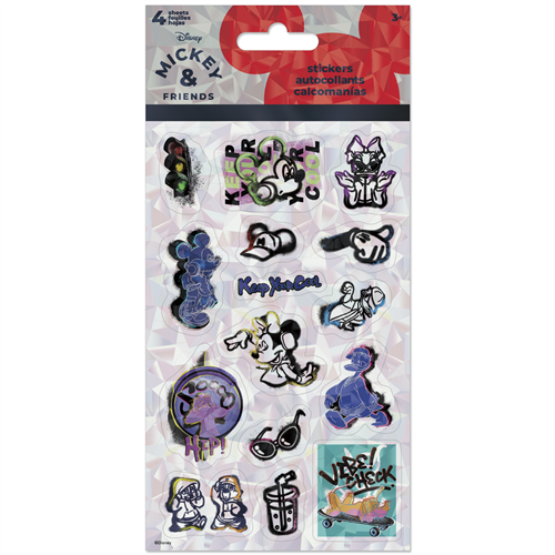 Disney Mickey and Friends Street Collective 4-sheet sticker pack featuring graffiti-style Mickey Mouse art and cool graphics
