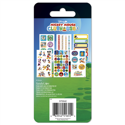 Packaging of Disney Mickey Mouse Clubhouse stickers with colorful design on a white background