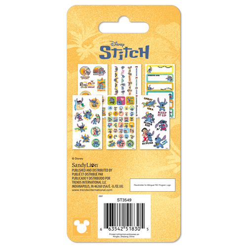 Packaging of Disney Stitch stickers with a yellow background