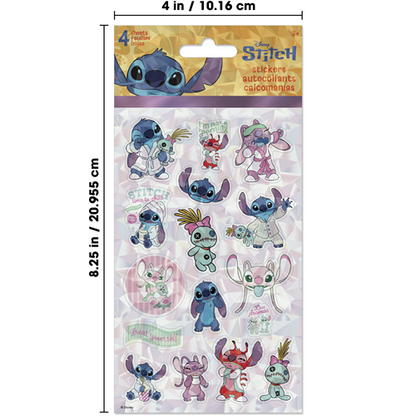 Sheet of Disney Stitch stickers with various poses on a white background
