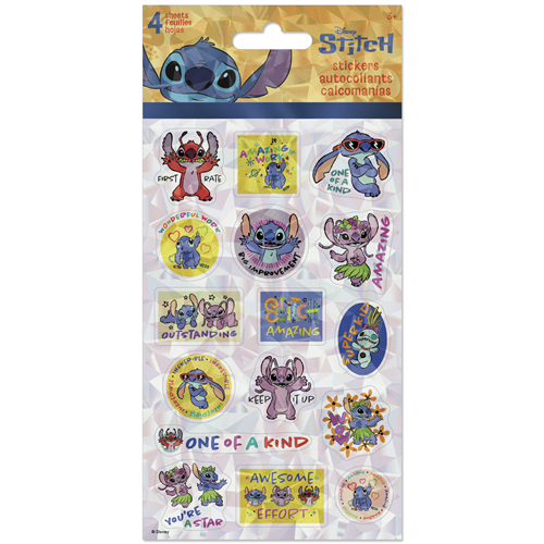 Pack of Disney Stitch stickers with various designs on a white background
