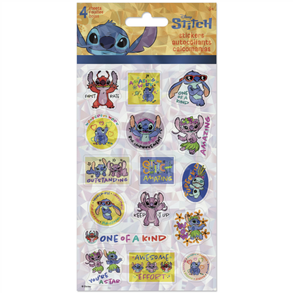 Pack of Disney Stitch stickers with various designs on a white background