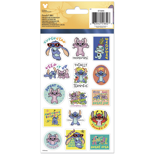 Sheet of cartoon character stickers with various expressions and phrases on a white background.