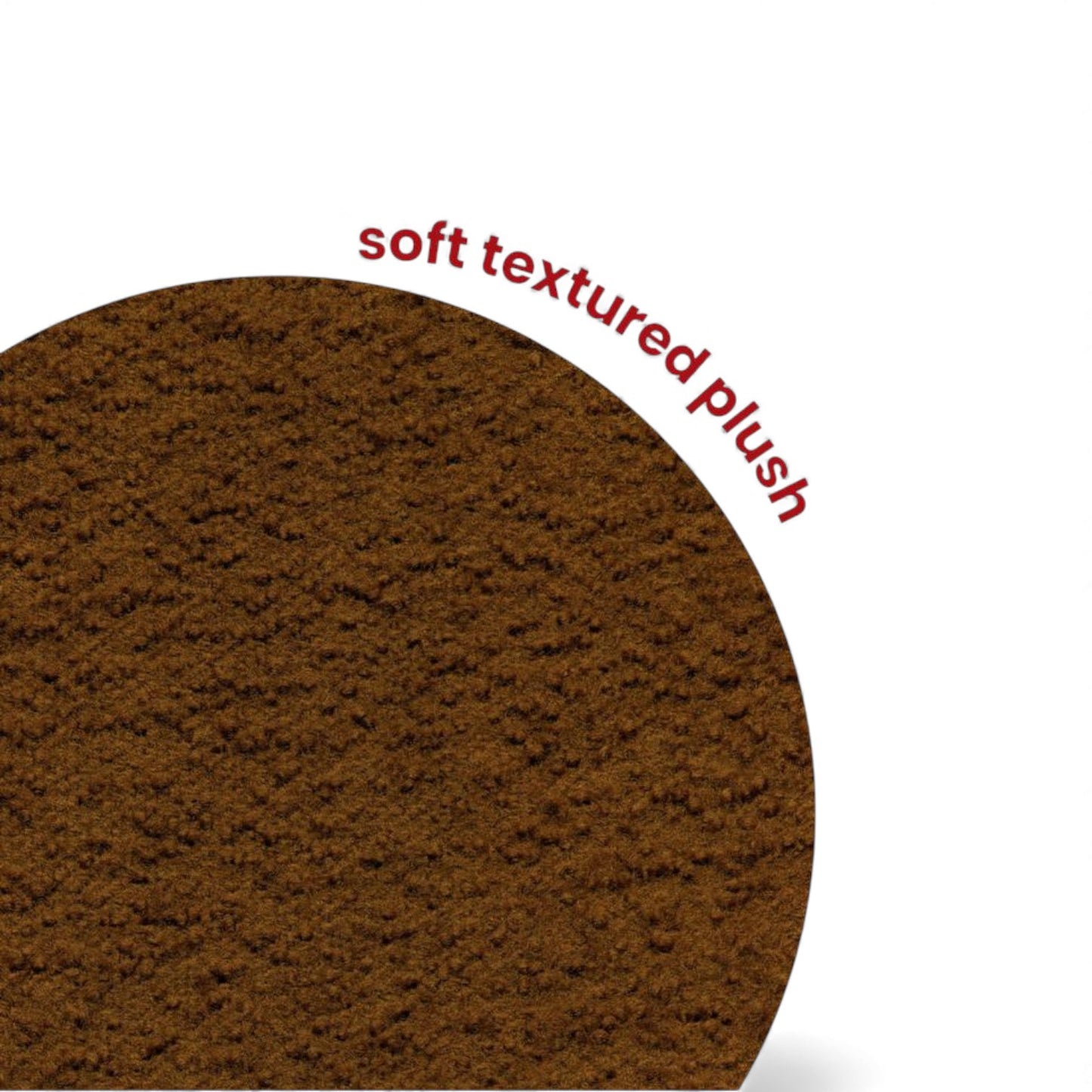 Brown textured surface with 'soft textured plush' text on a white background