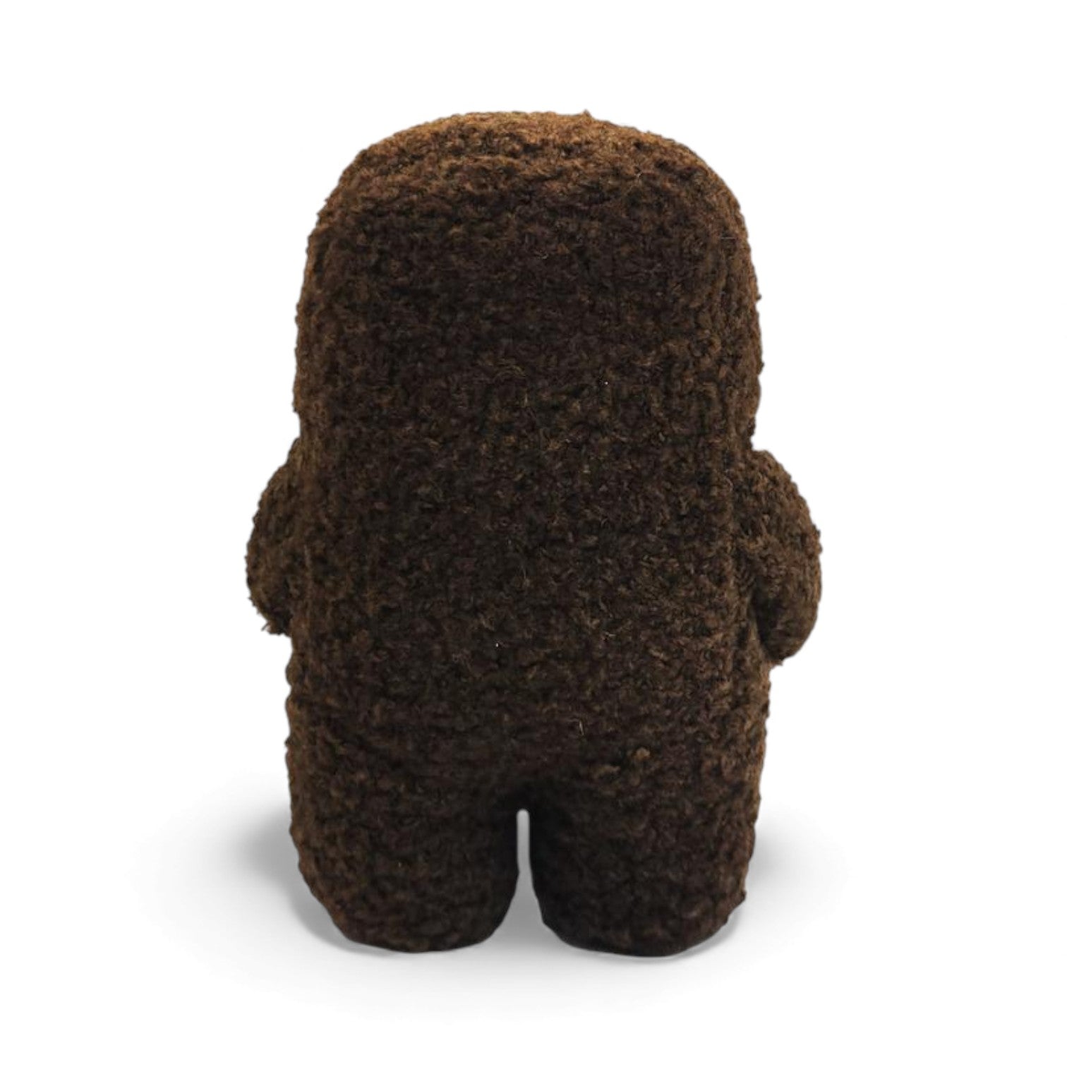 Back view of the 6.5-inch Domo plush, a brown fuzzy rectangular monster with a large open mouth holding a green boba tea cup.