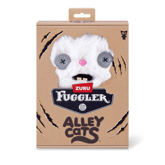 Fuggler Alley Cats toy packaging with a cardboard box featuring a white cat-like creature.