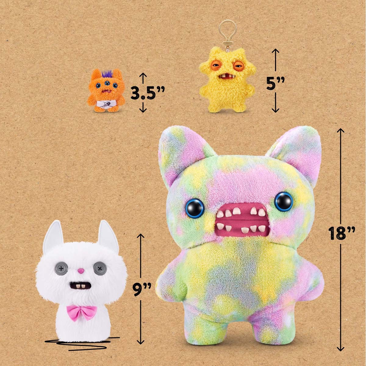 Size comparison chart for Fuggler Alley Cats Cheeze plush