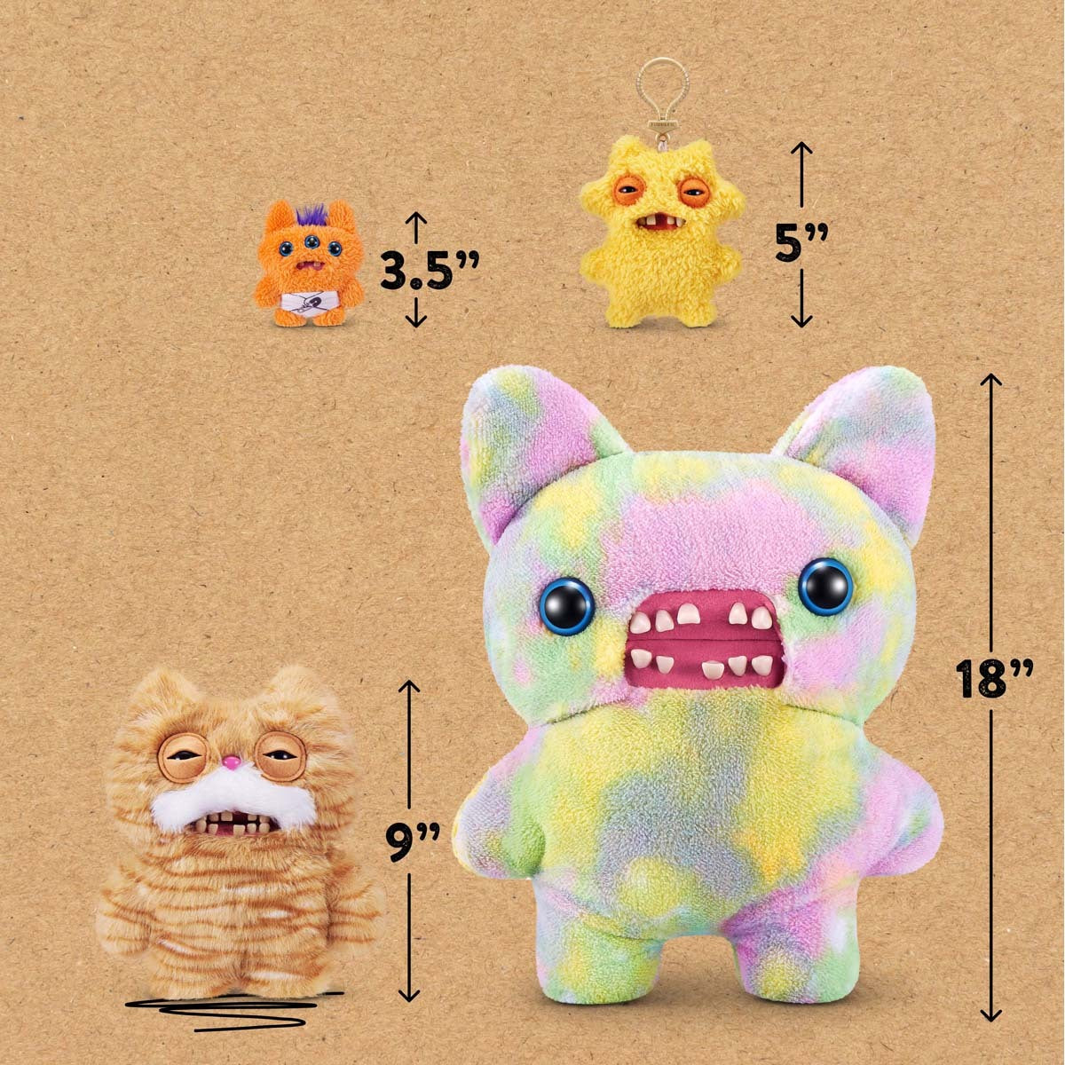 Size comparison chart for Fuggler Alley Cats Stinkface plush