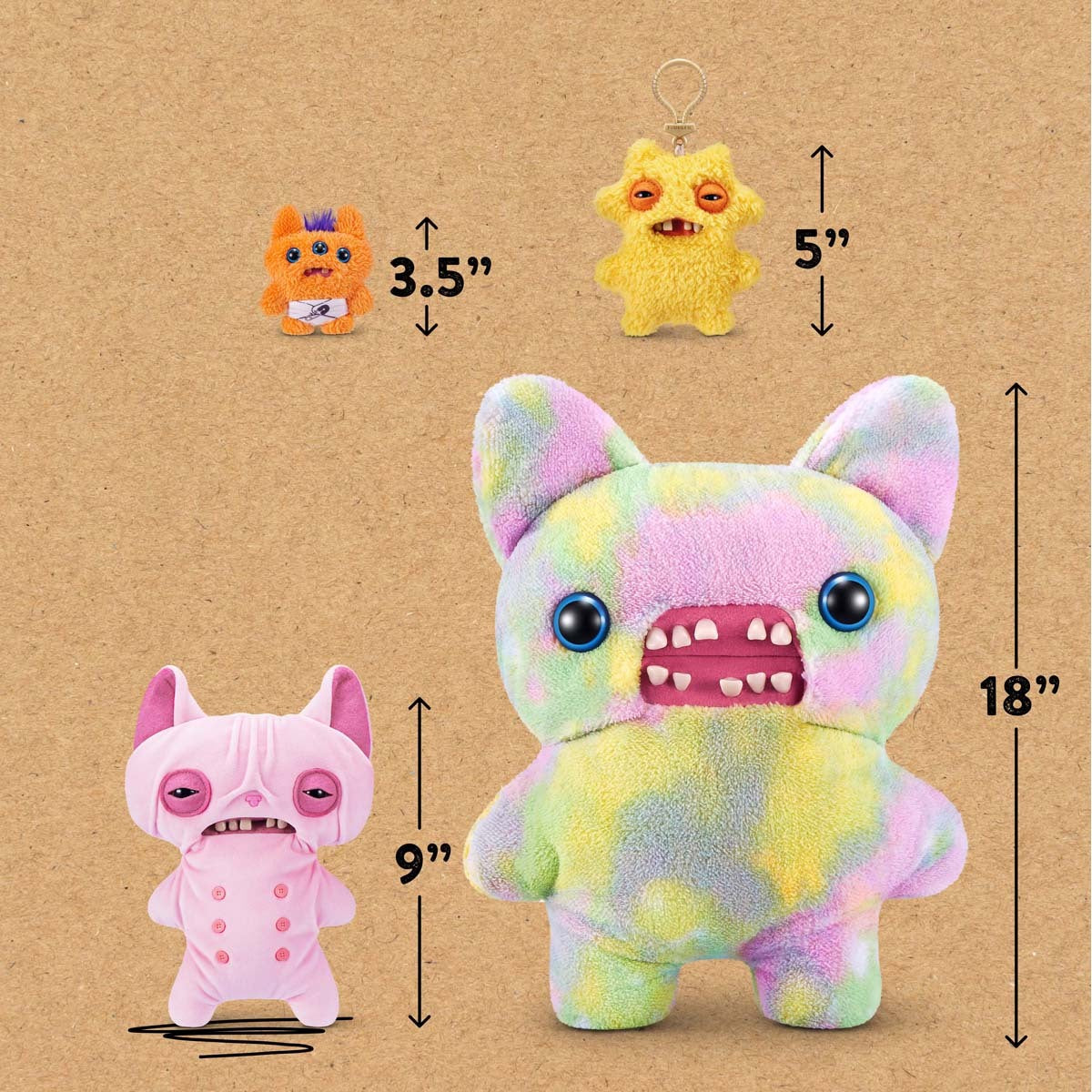 Size comparison chart for Fuggler Alley Cats Wrinkle McStinkles plush