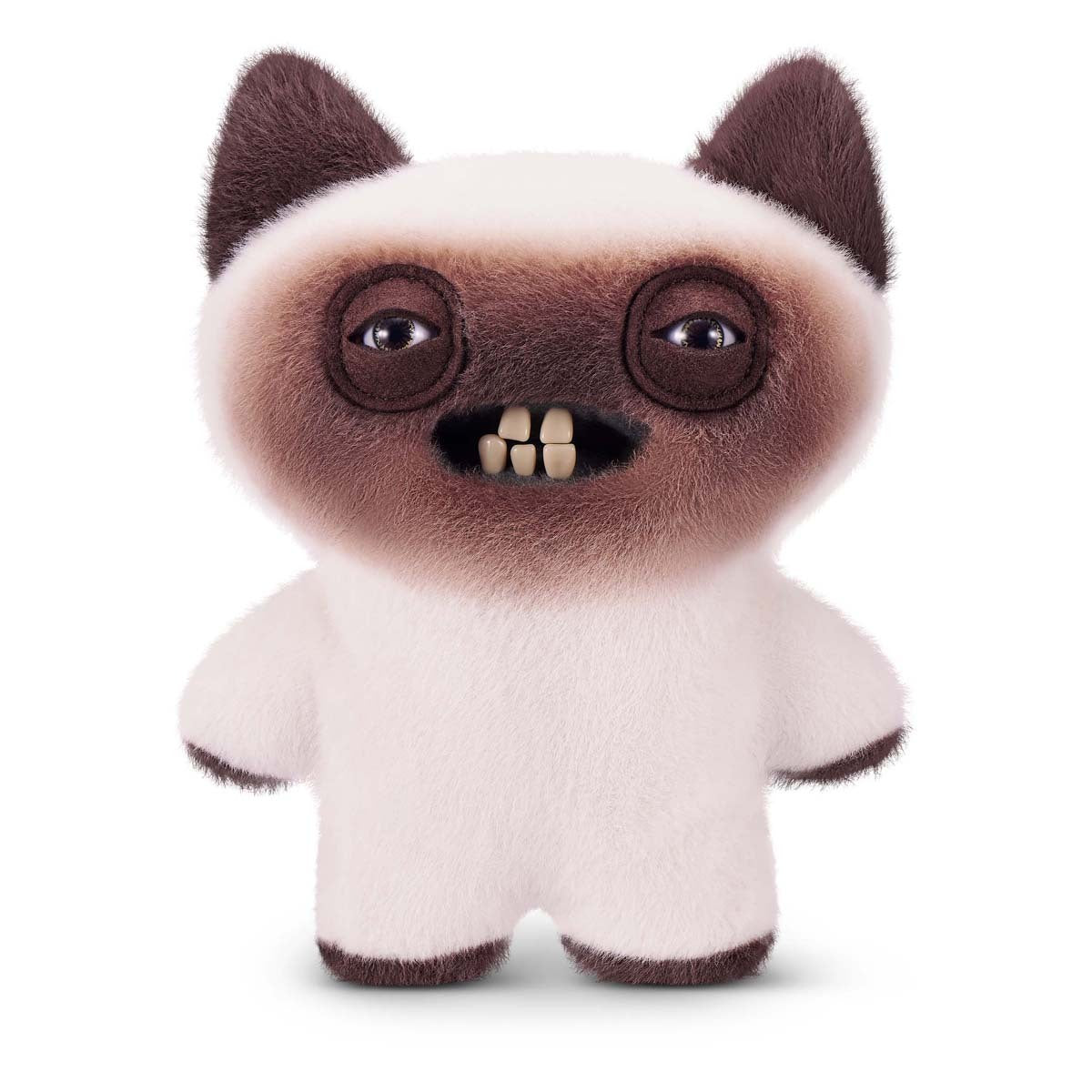 Fuggler Alley Cats Yawper plush, a Siamese cat toy with cream fur, dark brown face, and human-like teeth.