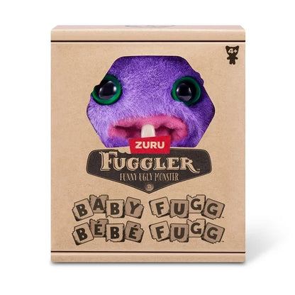 Box of Zuru Fuggler toy with a purple creature face on a beige background