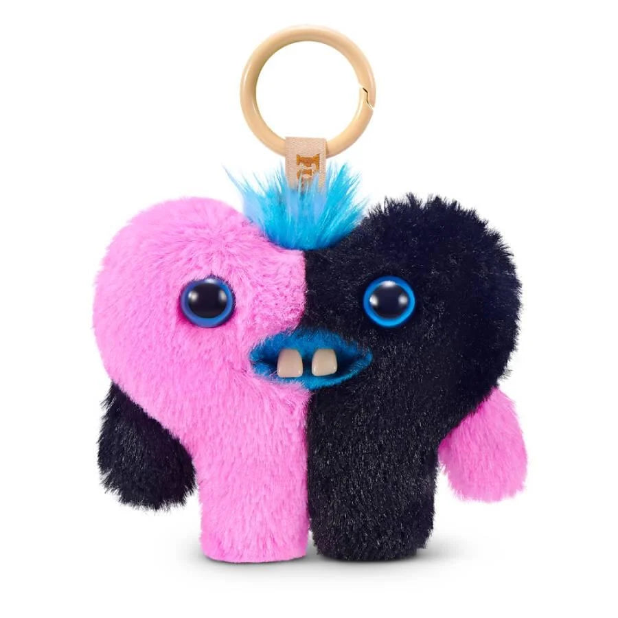 Fuggler Baby Pinkles keyring Hearty McFarty, a 3.5 inch pink and black heart-shaped plush with human teeth.
