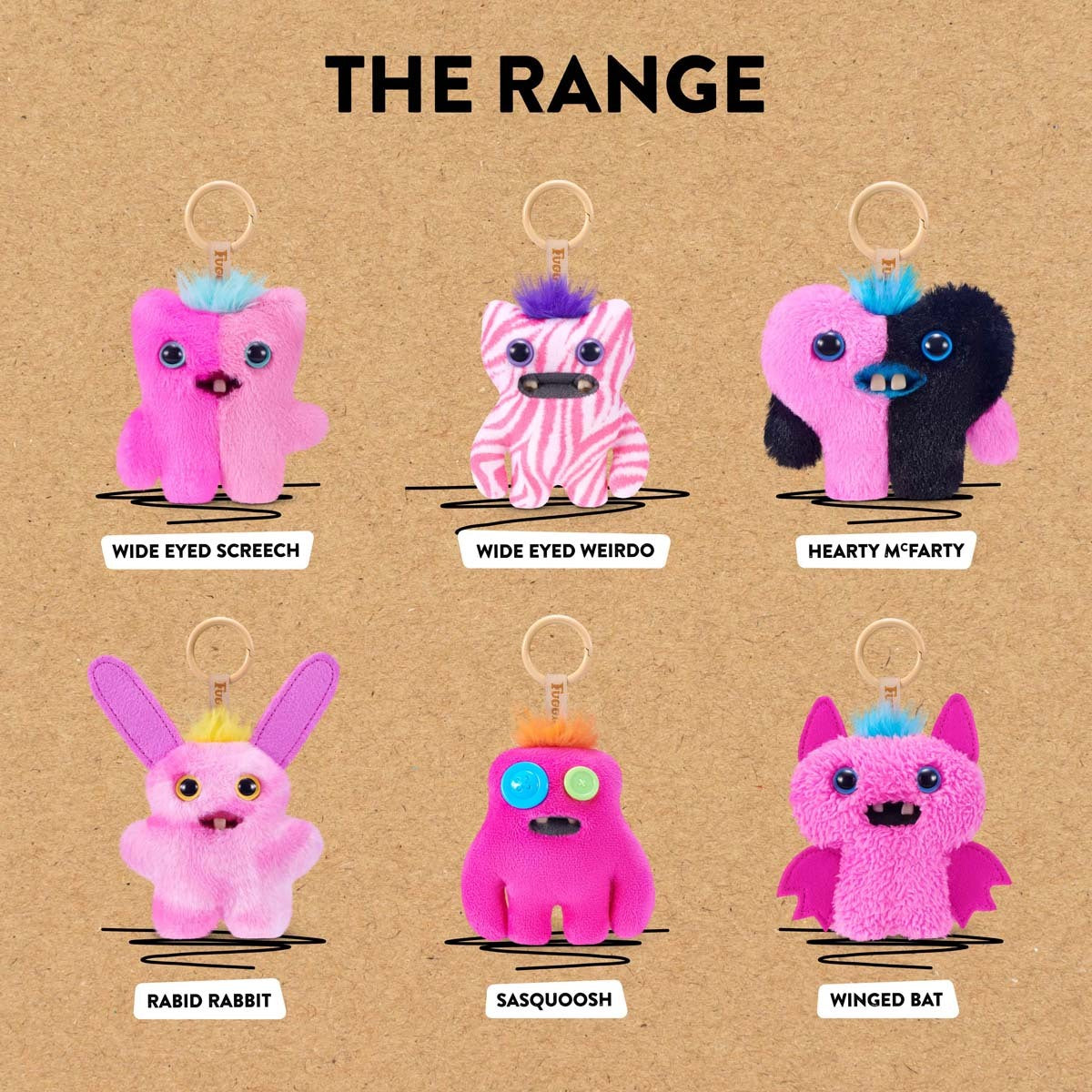 Fuggler Baby Pinkles Collector of Six characters with name labels.