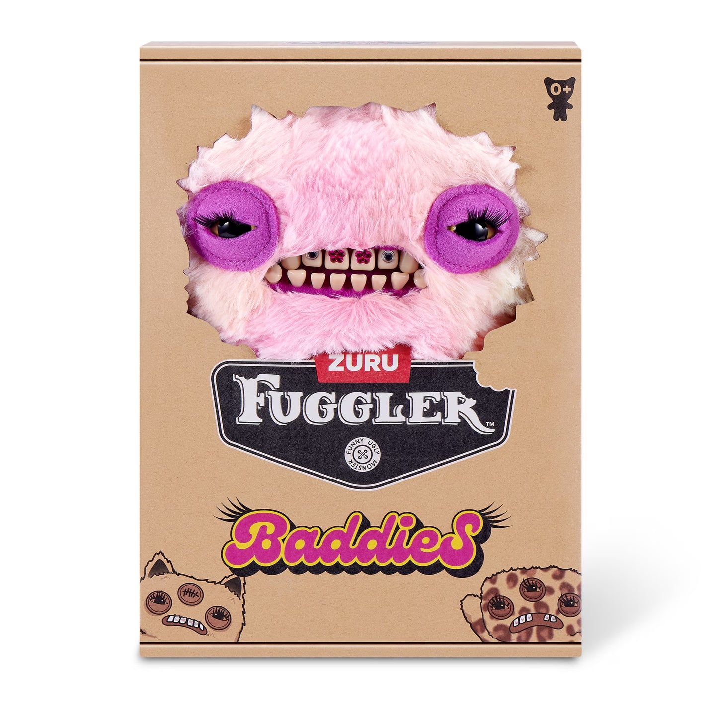 Fuggler Baddies plush toy packaging with pink creature and Zuru branding