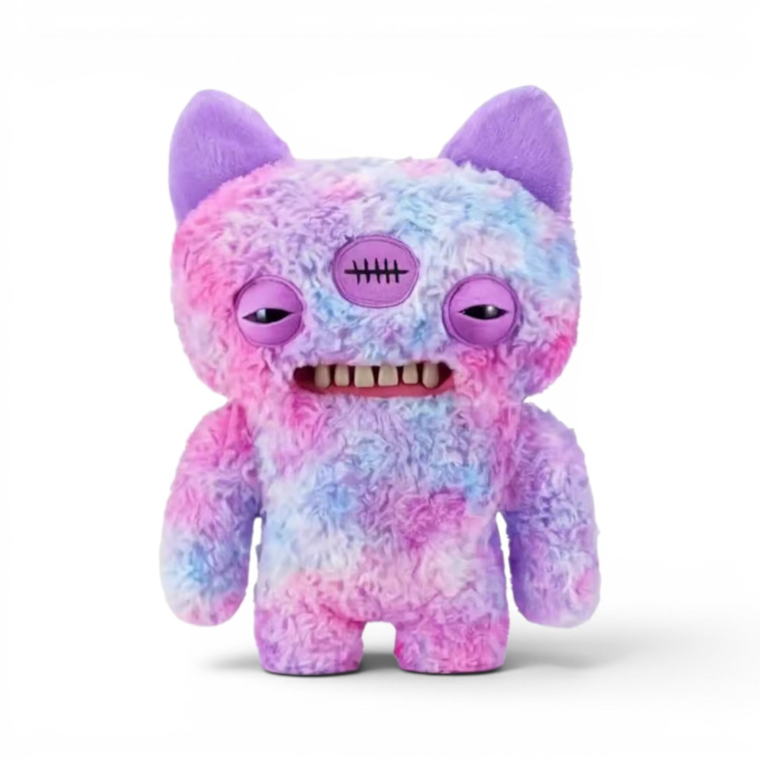 Fuggler Big Fuggs Series 2 Annoyed Alien jumbo 18-inch plush featuring purple fur, long purple hair, three eyes, pointed ears, and human-like teeth.