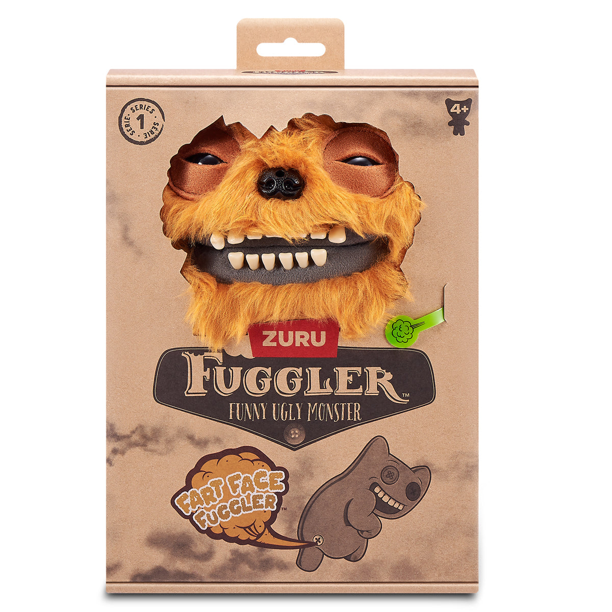 Fuggler Funny Ugly Monster packaging with Zuru branding on a white background. Fuggler Fart Face Count Underoo Mcgoo Plush by ZURU, Series 1