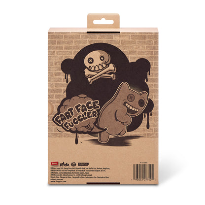 Cardboard packaging with cartoon character and text 'Fart Face Fuggler' on a white background. Fuggler Fart Face Suspicious Fox Plush by ZURU, Series 1, 9-inch
