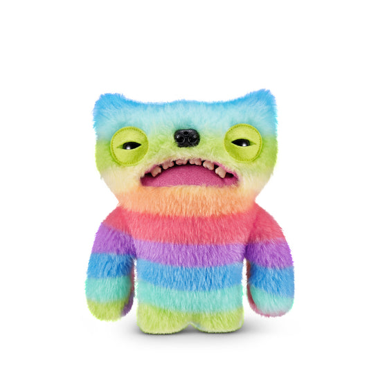 Colorful plush toy with a striped pattern on a white background. Fuggler Fart Face 9-inch Series 1 (Wide Eyed Weirdo) by ZURU