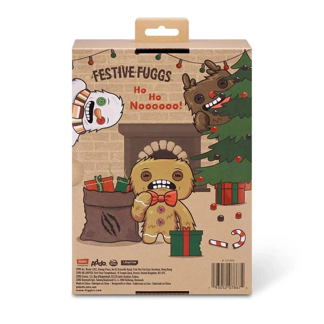 Fuggler Festive Fuggs Series 1 Reindeer 9-inch plush featuring shaggy brown fur, felt antlers, a red nose, heavy-lidded eyes, and human-like teeth.