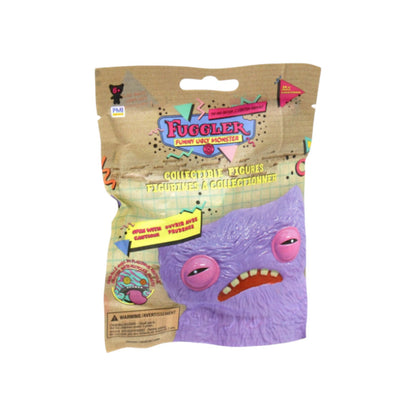Fuggler monster toy figure packaging with a purple monster head peeking out.