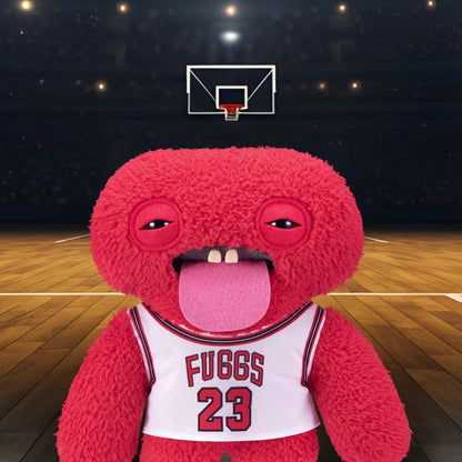 Fuggler Fuggstars Series 1 Chunky McDunky plush with a basketball court in the background