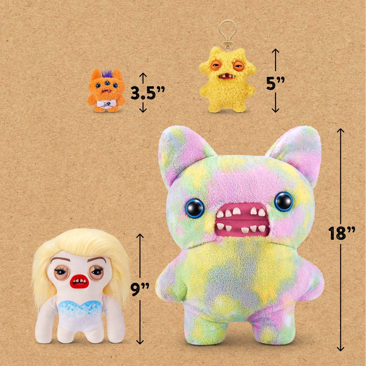 Size comparison chart for Fuggler Fuggstars Series 1 Fleeting Fartlet plush