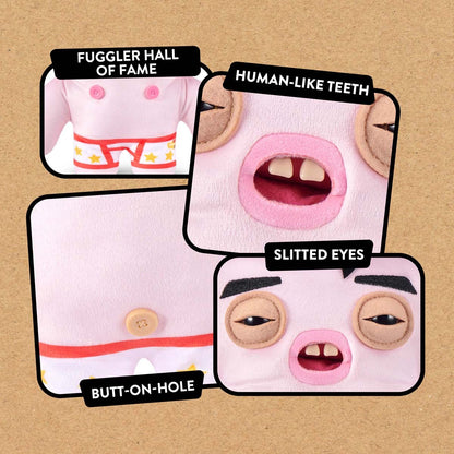 Close up of details for Fuggler Fuggstars Series 1 Greazee plush