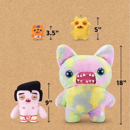Size comparison chart for Fuggler Fuggstars Series 1 Greazee plush