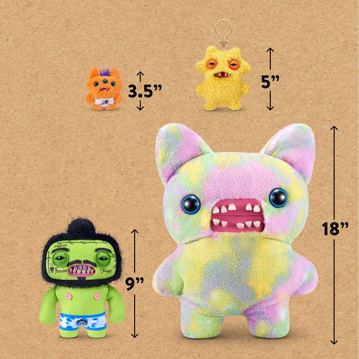 Size comparison guide for Fuggler Fuggstars Series 1 Rhymer McSlimer plush