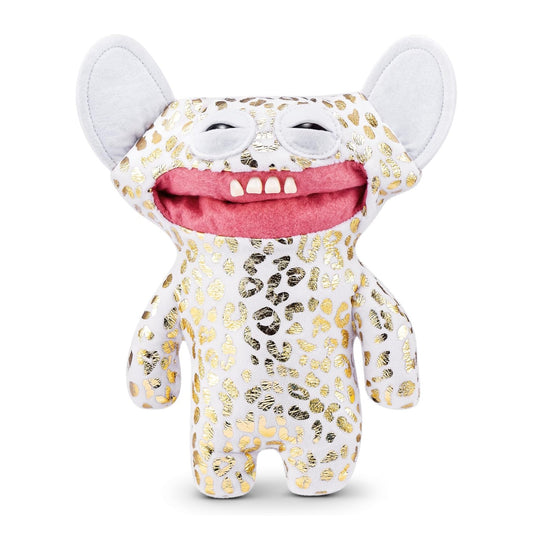 Fuggler Gold Fuggs Series 1 Grin Grin 9-inch plush featuring a gold leopard print body and realistic teeth.
