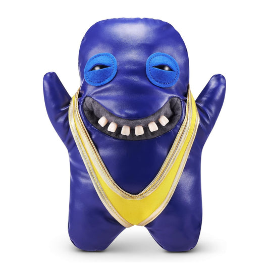 Blue pleather Fuggler Gold Fuggs 9-inch plush Shameless Goof wearing a metallic gold mankini with gapped human-like teeth.