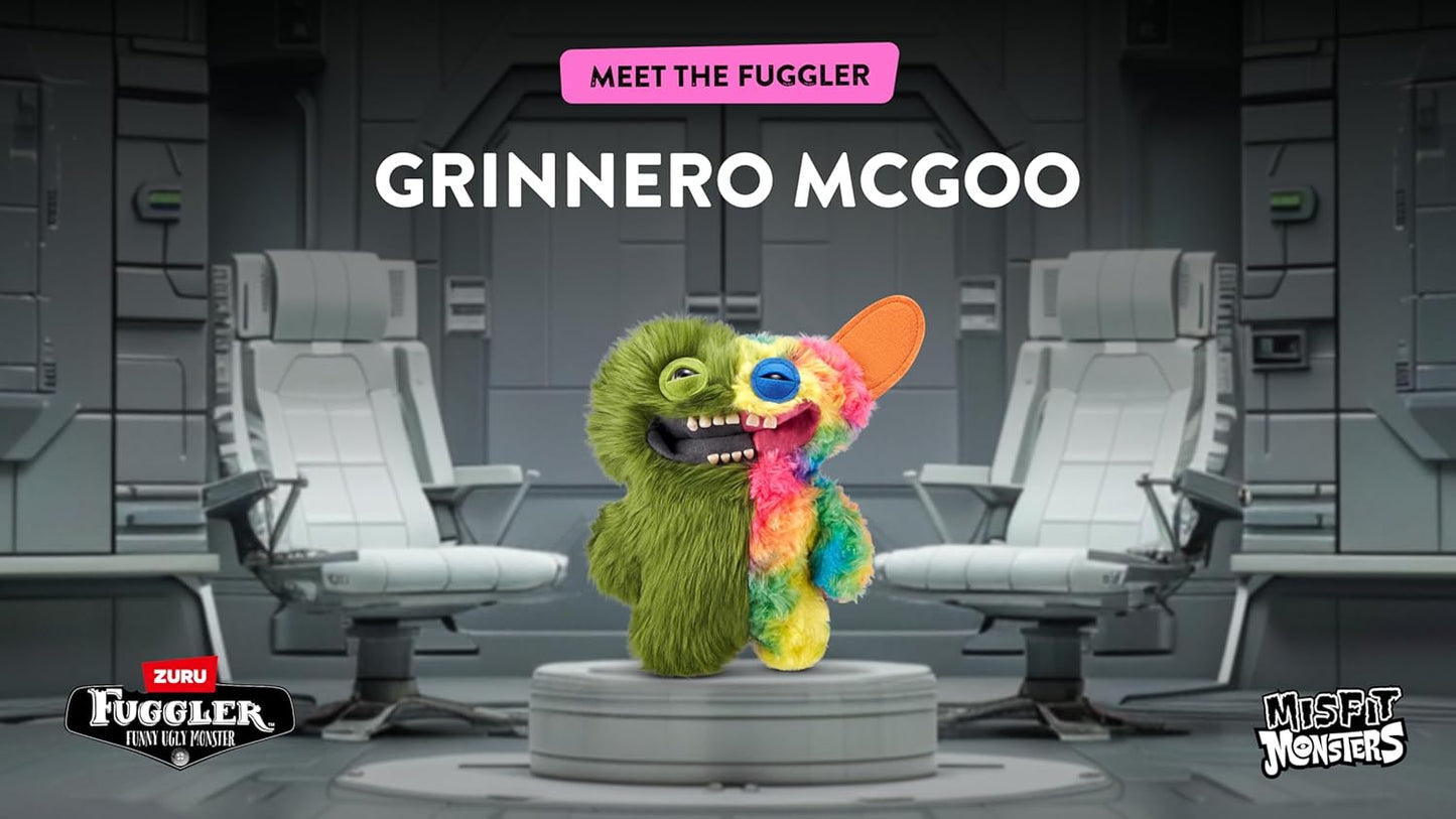 Colorful creature named Grinnero McGoo in a futuristic setting with 'Fuggler' branding.