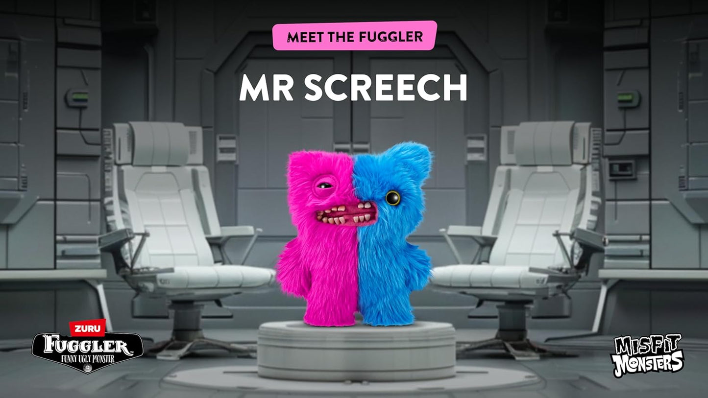Two colorful characters, a pink one and a blue one, sitting on a platform with text above them in a futuristic setting.