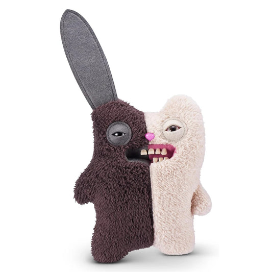 Fuggler Misfit Monsters Rabid Tooth brown and cream plush toy with one long ear and human-like teeth