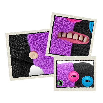 Fuggler Misfit Monsters Reekalien purple and black plush toy with three eyes and human-like teeth